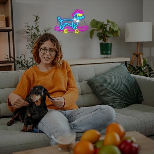 Looklight Dachshund Skateboard Neon Sign – Dimmable LED Dog Wall Decor