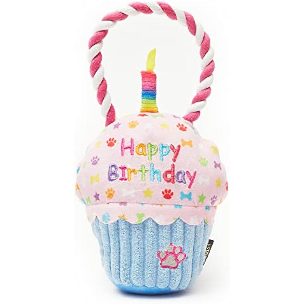 Pet London Happy Birthday Cupcake Dog Toy – Squeaky Rope Tug Gift