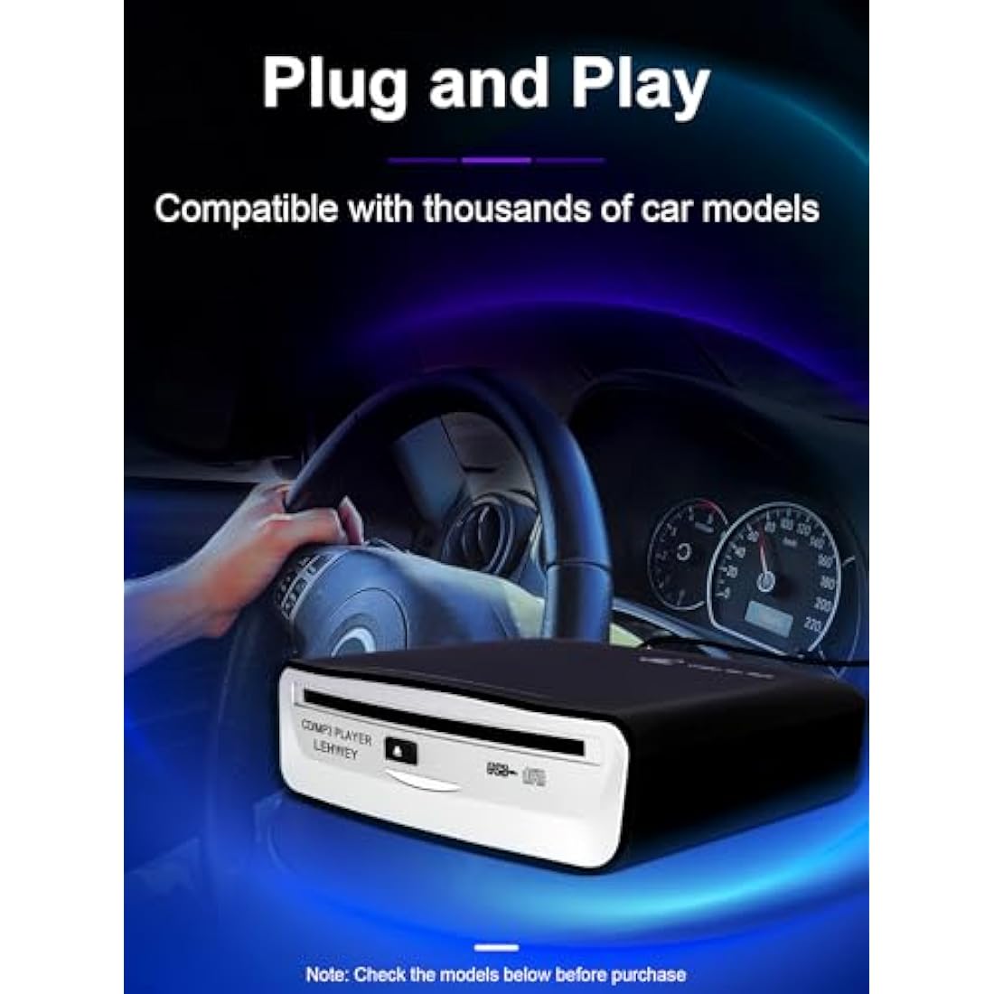 Lehwey External Car CD Player – Portable USB & AUX Audio with Anti-Skip