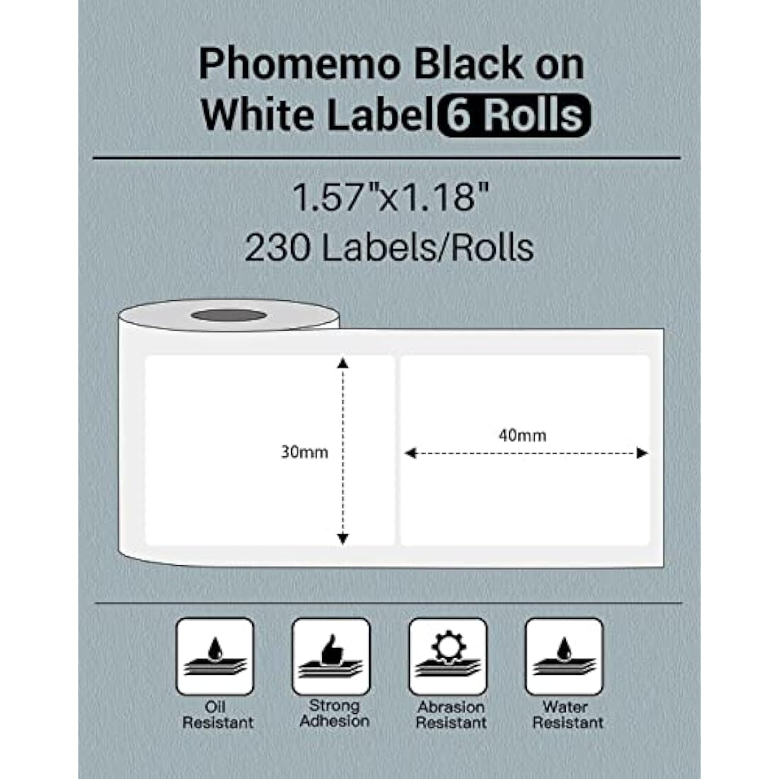 Phomemo Thermal Labels 40x30mm for M110 M220 M200 – 6 Rolls, 230/Roll