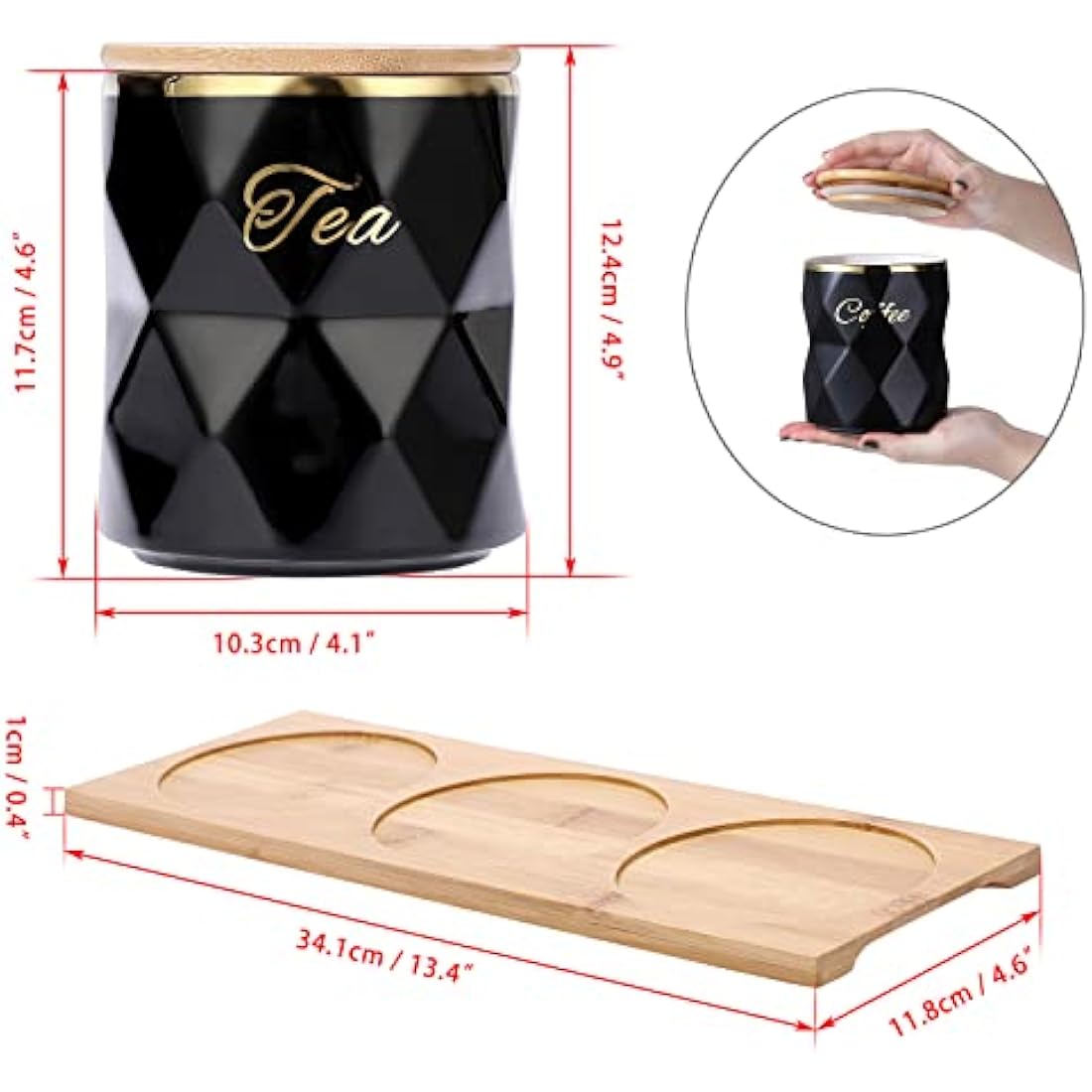 Ceramic Kitchen Canister Set – 3-Piece Airtight Food Jars