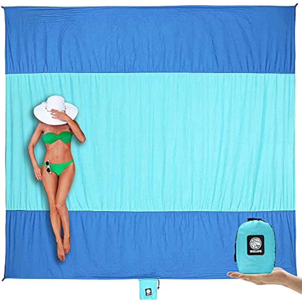 Wekapo Sand Free Beach Blanket | 10'x9' Oversized Ripstop Nylon Mat