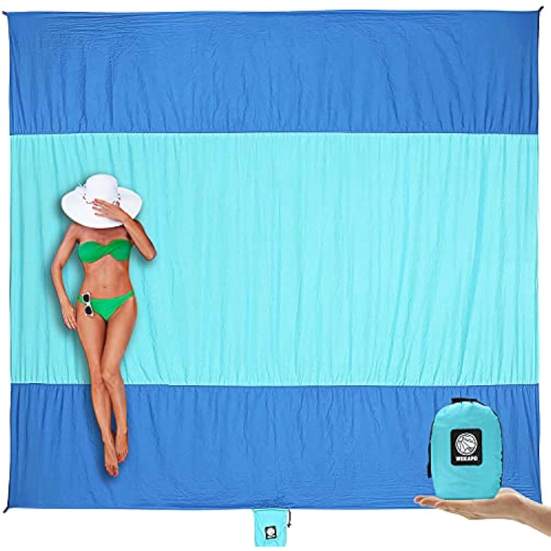 Wekapo Sand Free Beach Blanket | 10'x9' Oversized Ripstop Nylon Mat