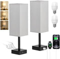 Jolof Store 3-Way Dimmable Bedside Lamps Set of 2 with USB-C+A Ports