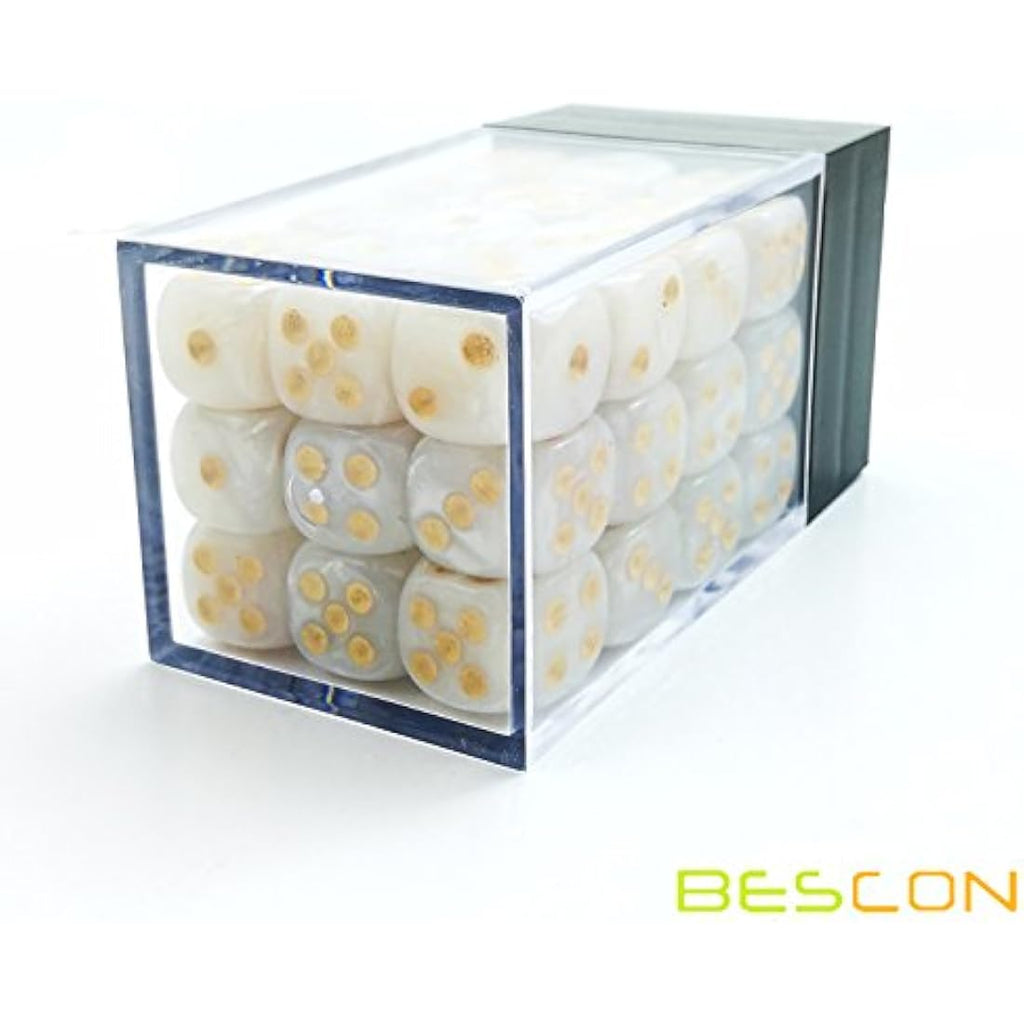 Bescon Marble White 12mm 6-Sided Dice Set | 36 Count Block of D6