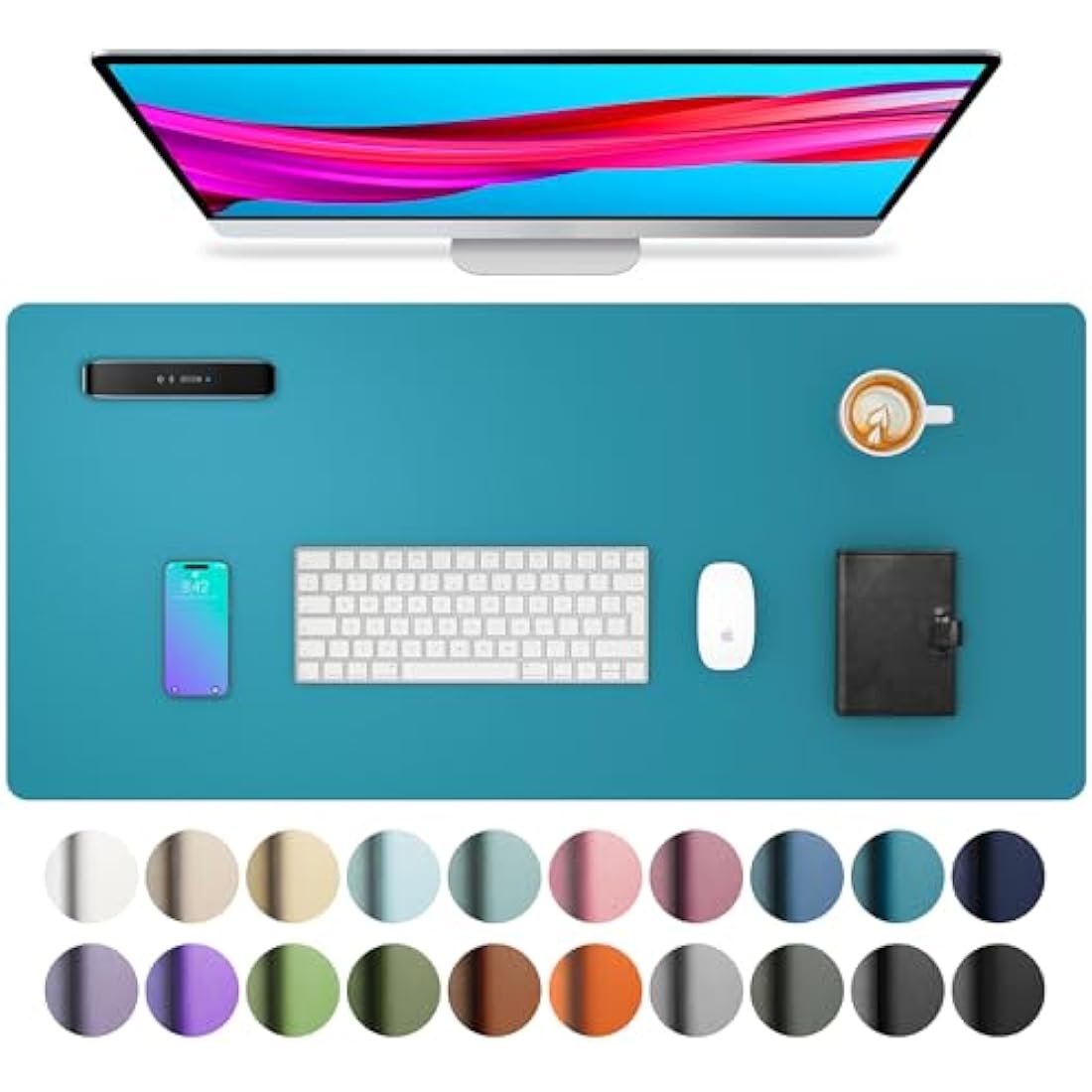 Aothia PU Leather Desk Mat – Large Non-Slip Mouse Pad, Turquoise Blue
