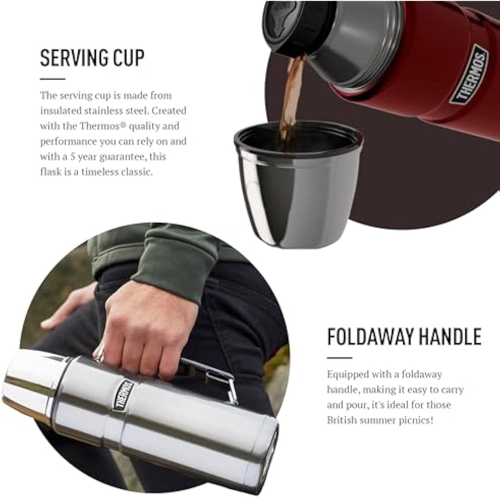 Thermos Stainless King Travel Flask – 1.2L Insulated Matt Black Bottle