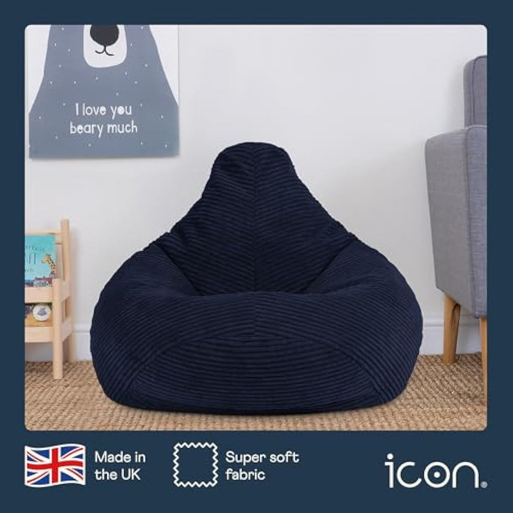 icon Dalton Kids Bean Bag Chair – Navy Blue Corduroy Gaming Seat