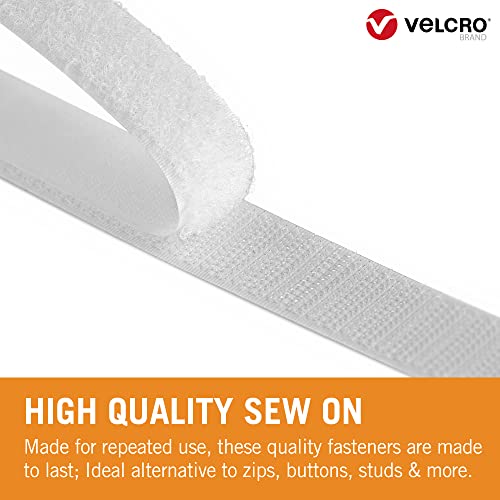 VELCRO Brand Sew On Fabric Tape | White Hook & Loop Fastener for Sewing
