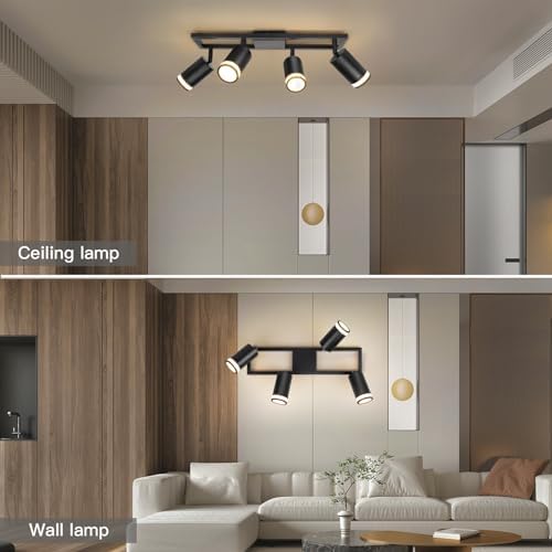 Dehobo 4-Light LED Ceiling Spotlight Bar | Black GU10 Industrial Fixture