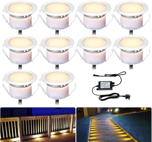 INDARUN Warm White LED Decking Lights - IP67 Waterproof 10 Pack