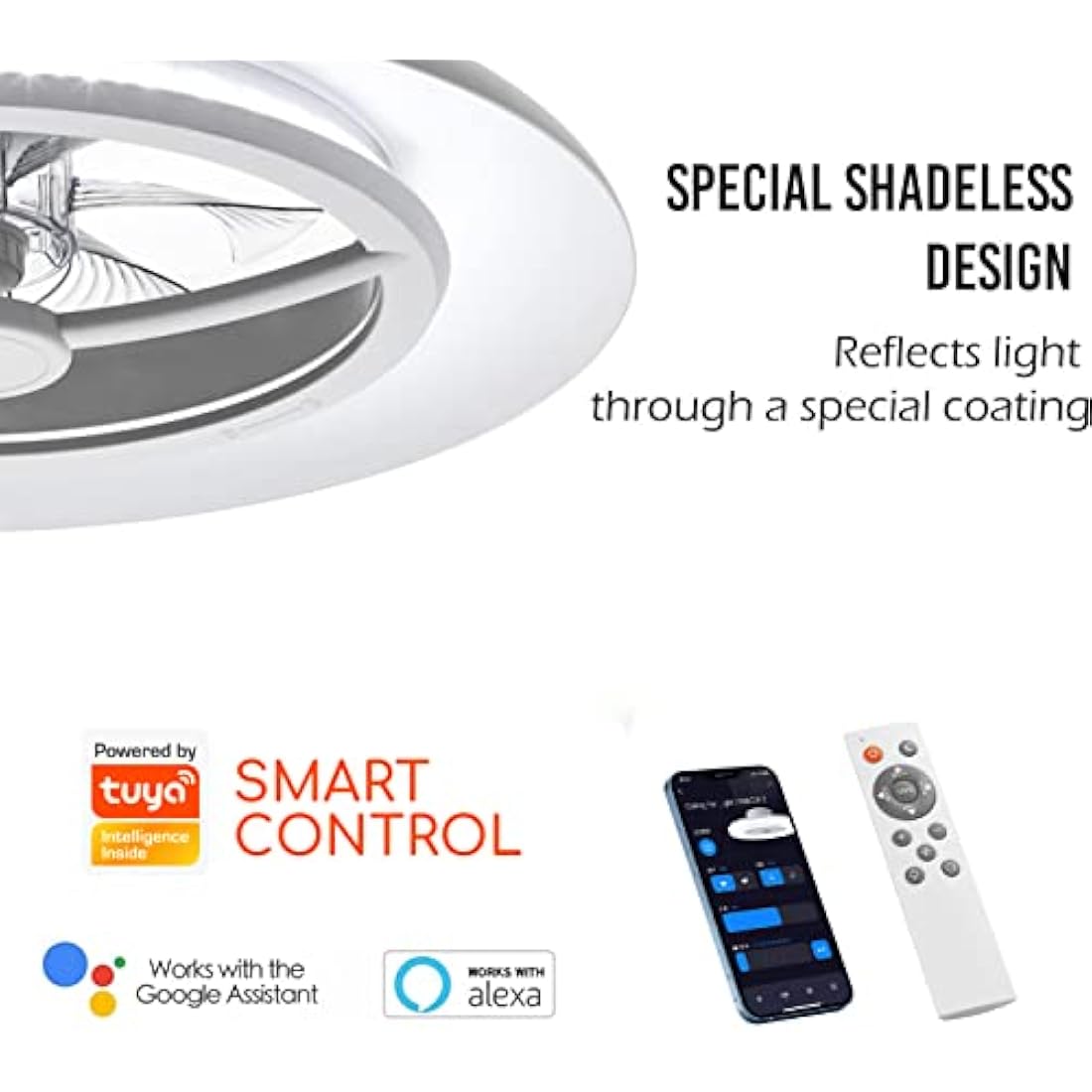 BKZO 55cm Smart LED Ceiling Fan Light | RGB Dimming & App Control