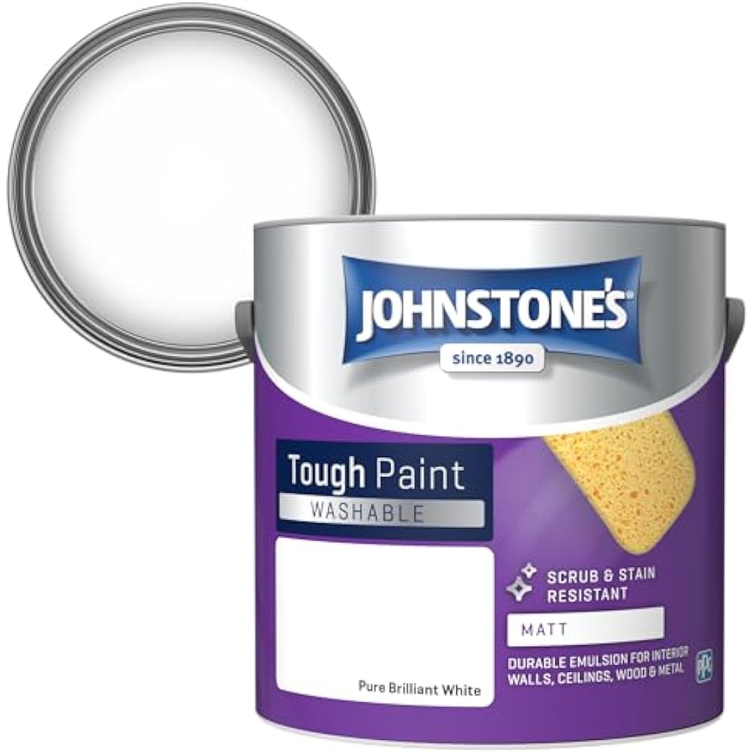 Johnstone's Washable Matt Emulsion Paint – Pure Brilliant White, 2.5L