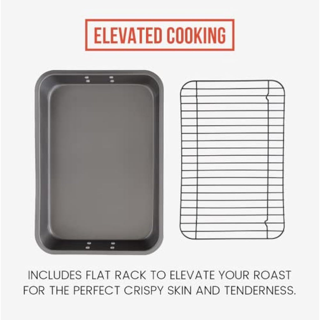 Chef Pomodoro Nonstick Carbon Steel Roasting Pan with Rack, 16 x 11-Inch