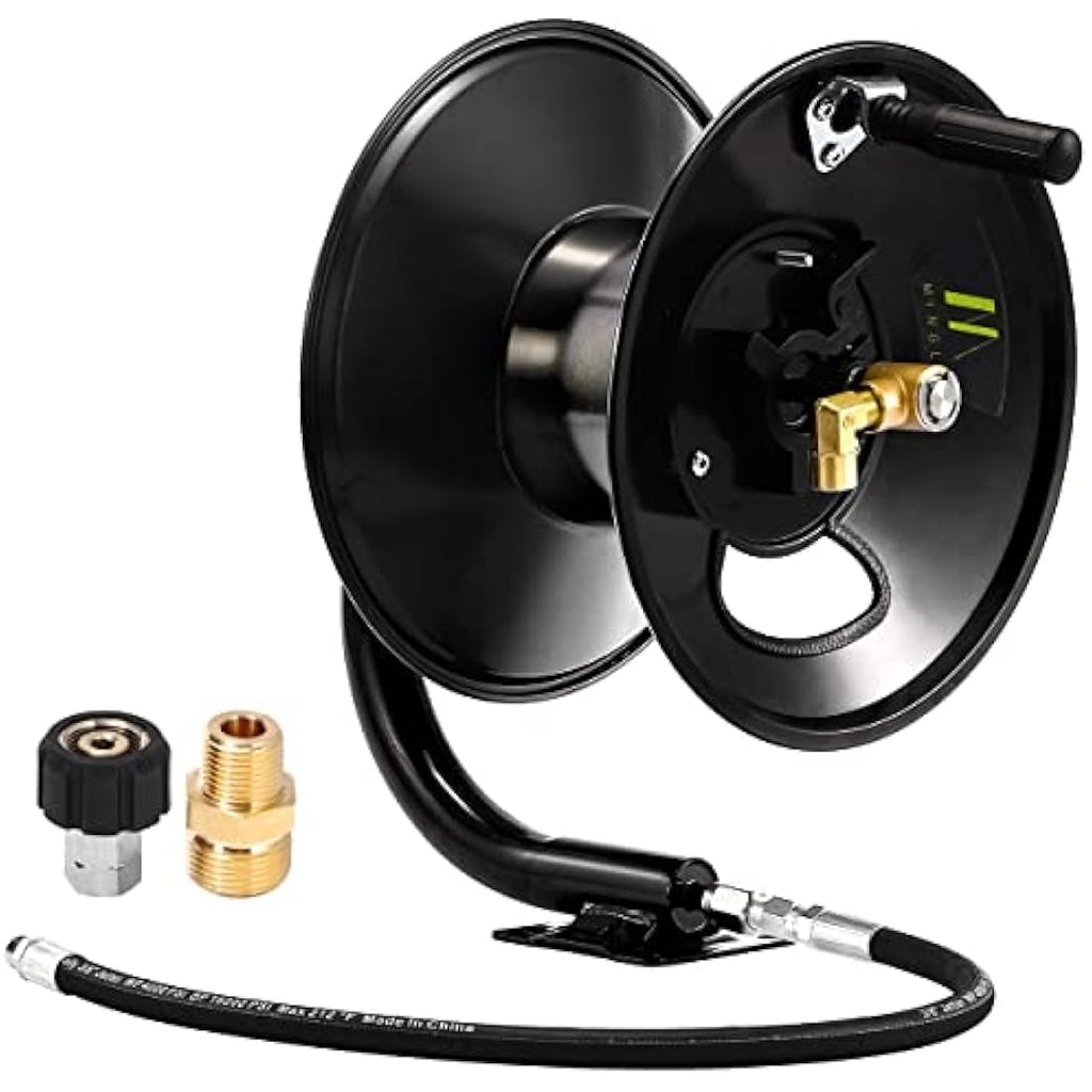 M MINGLE Pressure Washer Hose Reel | 100ft Heavy Duty Steel | 4000 PSI
