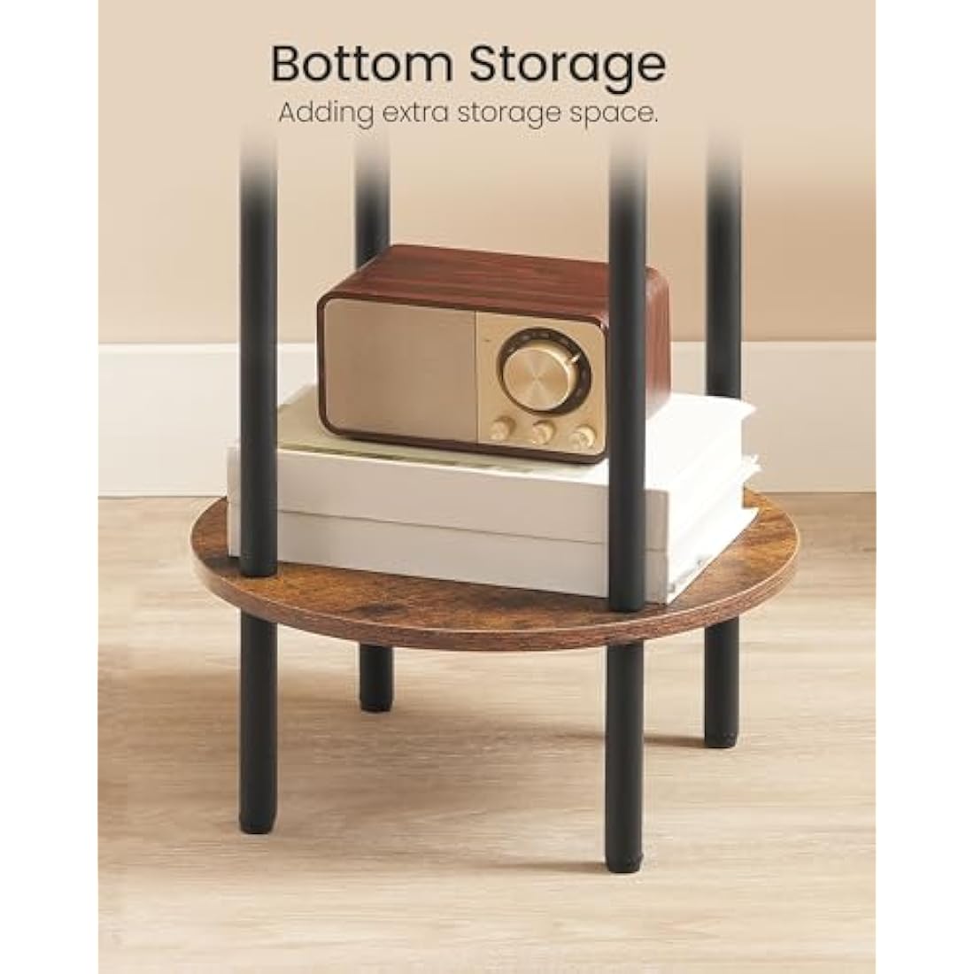 CHOEZON 2-Tier Round Side Table | Industrial Rustic Brown End Table