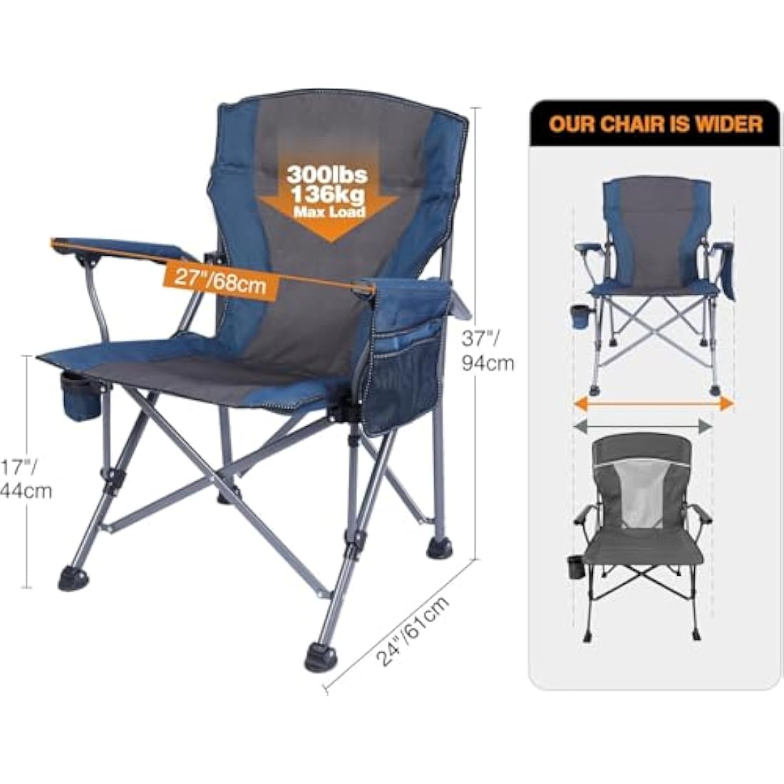 REDCAMP Oversized Folding Camping Chair | Heavy Duty 200kg - Blue