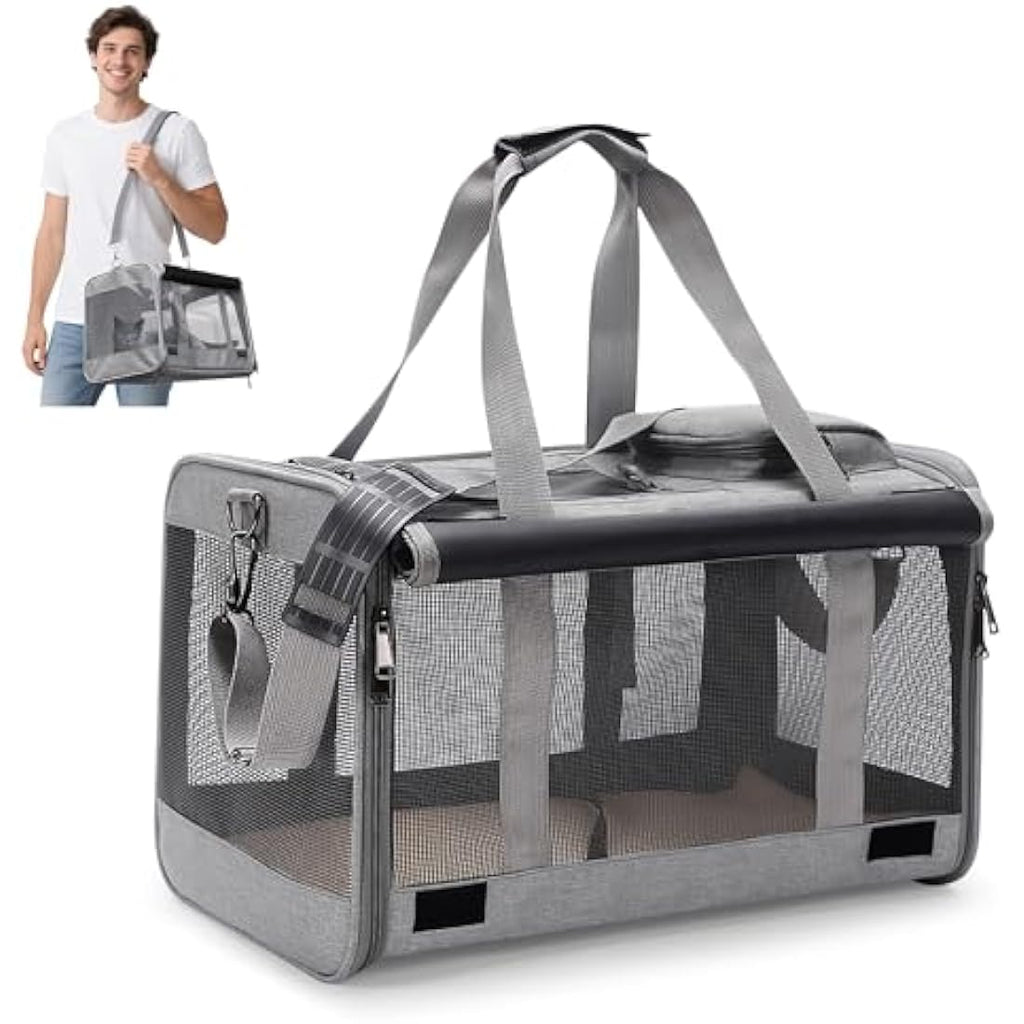 ALLSOPETS Foldable Cat Carrier Bag | Soft-Sided Pet Travel Bag - Frost Grey