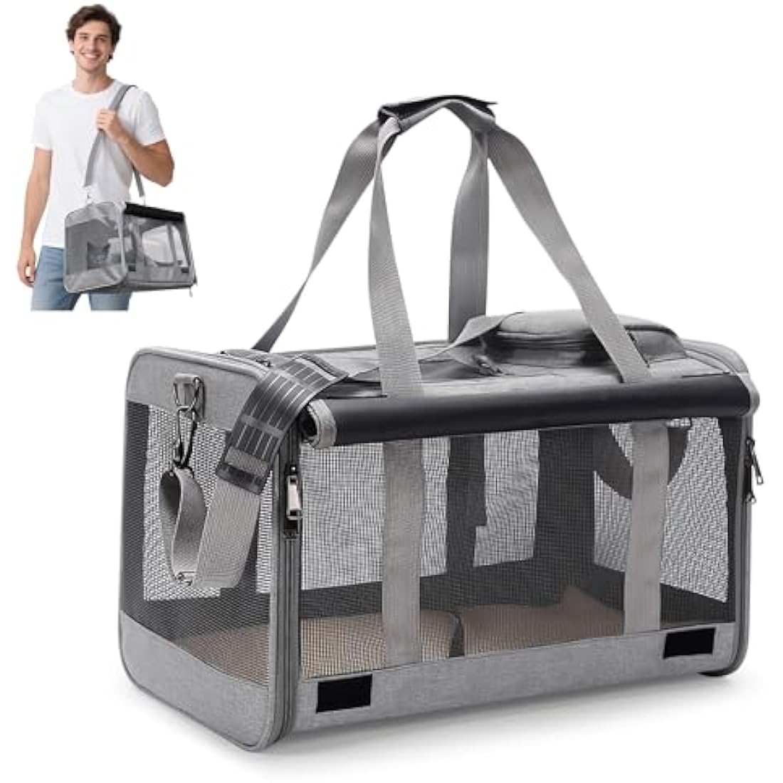 ALLSOPETS Foldable Cat Carrier Bag | Soft-Sided Pet Travel Bag - Frost Grey