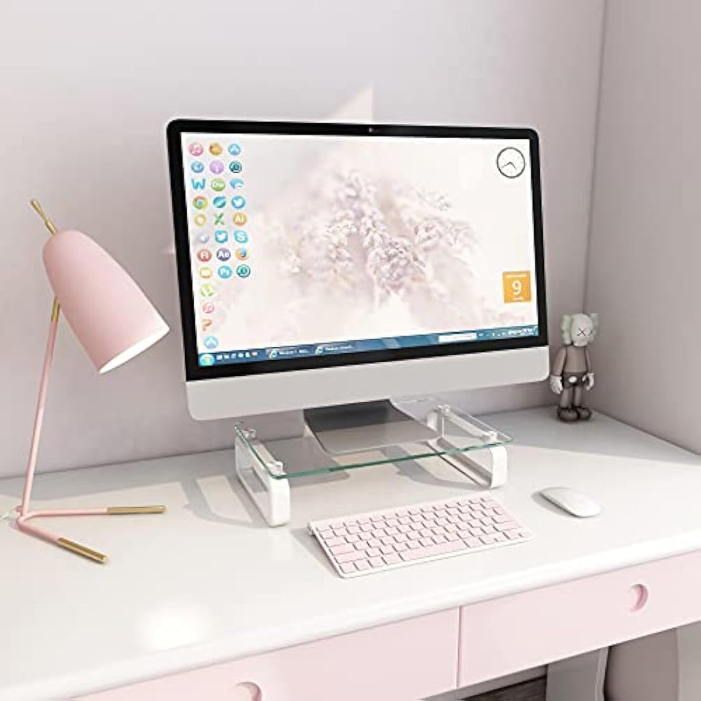 Hemudu Tempered Glass Monitor Stand Riser – Clear Desktop Laptop Stand