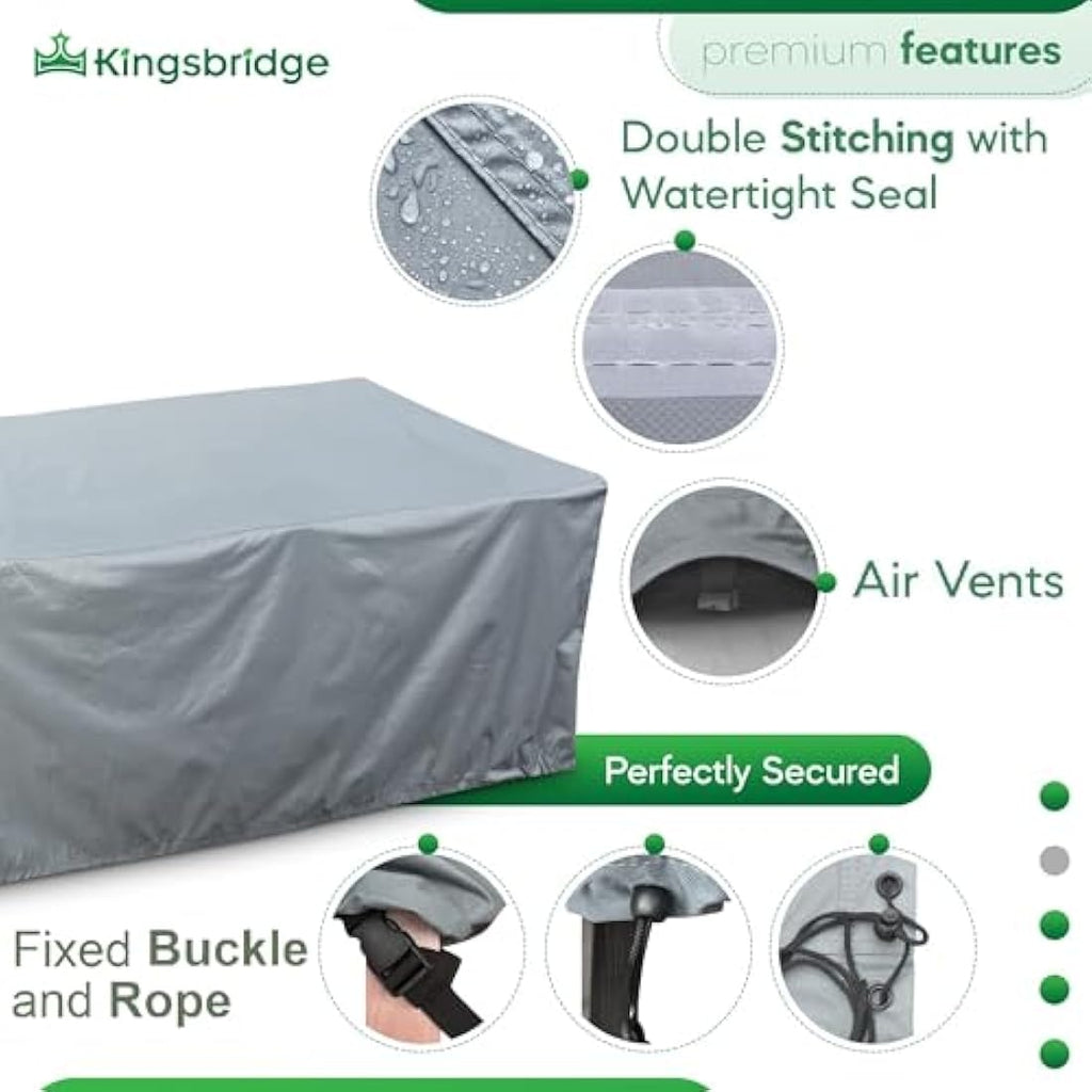 Kingsbridge Rectangular Garden Table Cover | 600D Heavy Duty Grey – 170cm