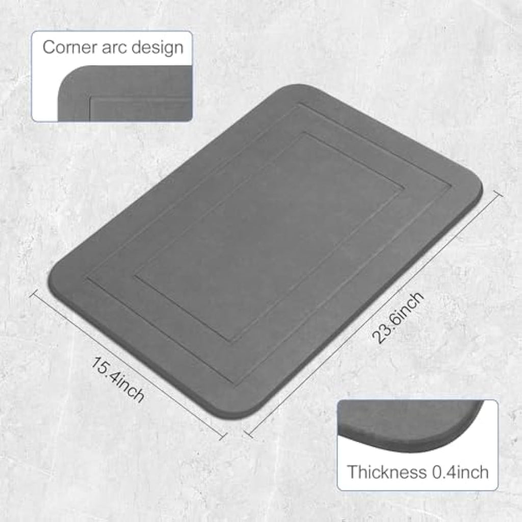 HUMIGA Diatomaceous Earth Stone Bath Mat - 2 Pack Non-Slip Grey, 24x15