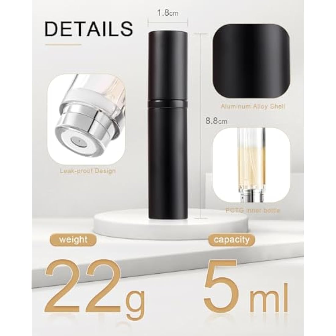 BRARIOS Refillable Perfume Atomiser – 5ml Portable Travel Spray, Gold