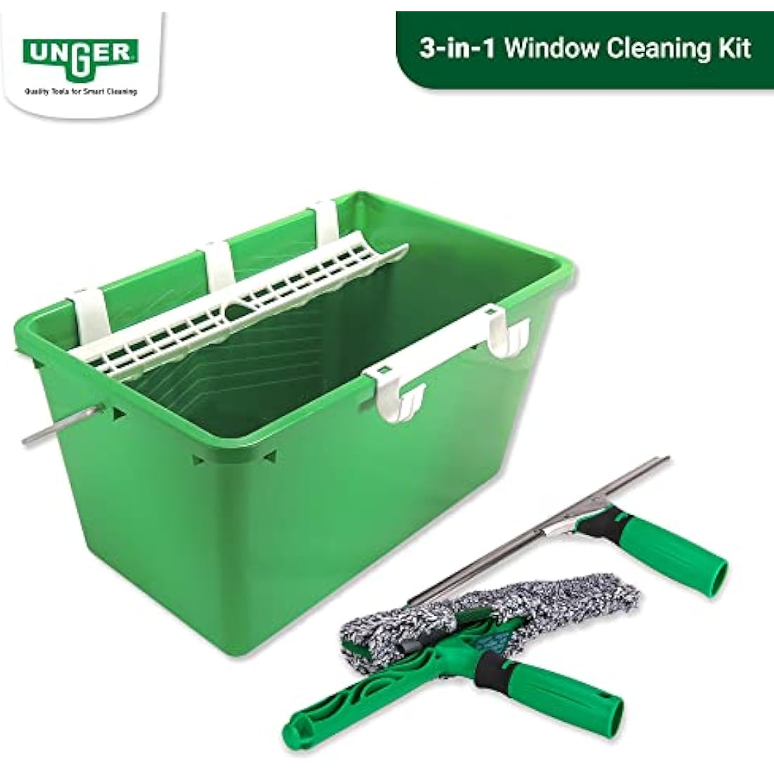 Unger AK013 Window Cleaning Kit – 3-in-1 Professional Squeegee & Bucket Set