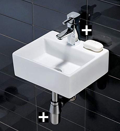 Square Wall Hung Ceramic Basin | Small White Cloakroom Sink
