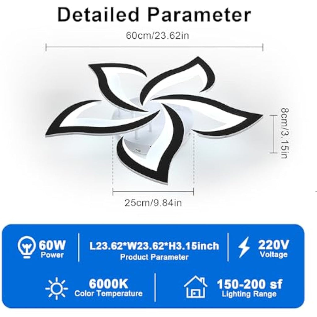 Dorlink 60W LED Ceiling Light – Modern 5-Petal Flower Acrylic Lamp, 6500K
