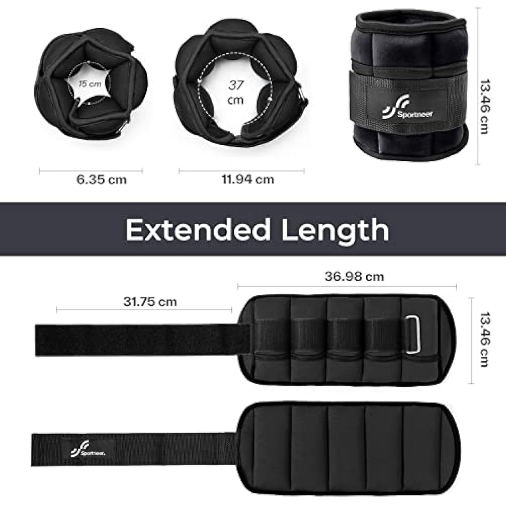Sportneer Adjustable Ankle Weights Set | 0.9kg - 4.5kg Pair | Neoprene