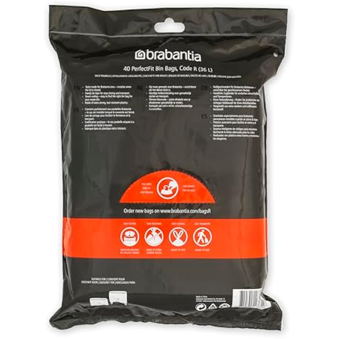 Brabantia PerfectFit Bin Liners Size R 36L - White Trash Bags (40 Count)