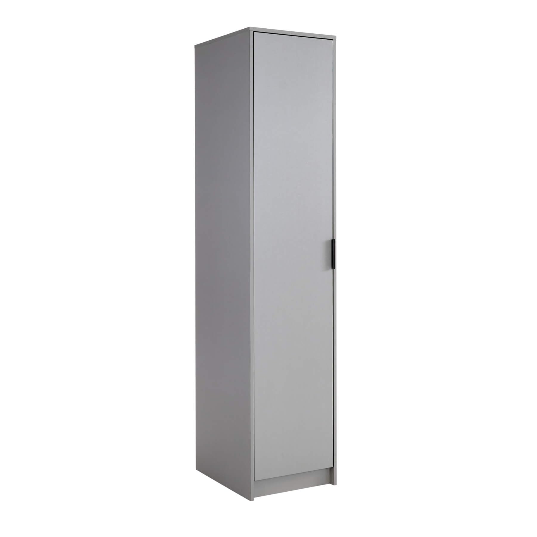 Home Source 1 Door Grey Wardrobe – Slim MDF Closet with Hanging Rail