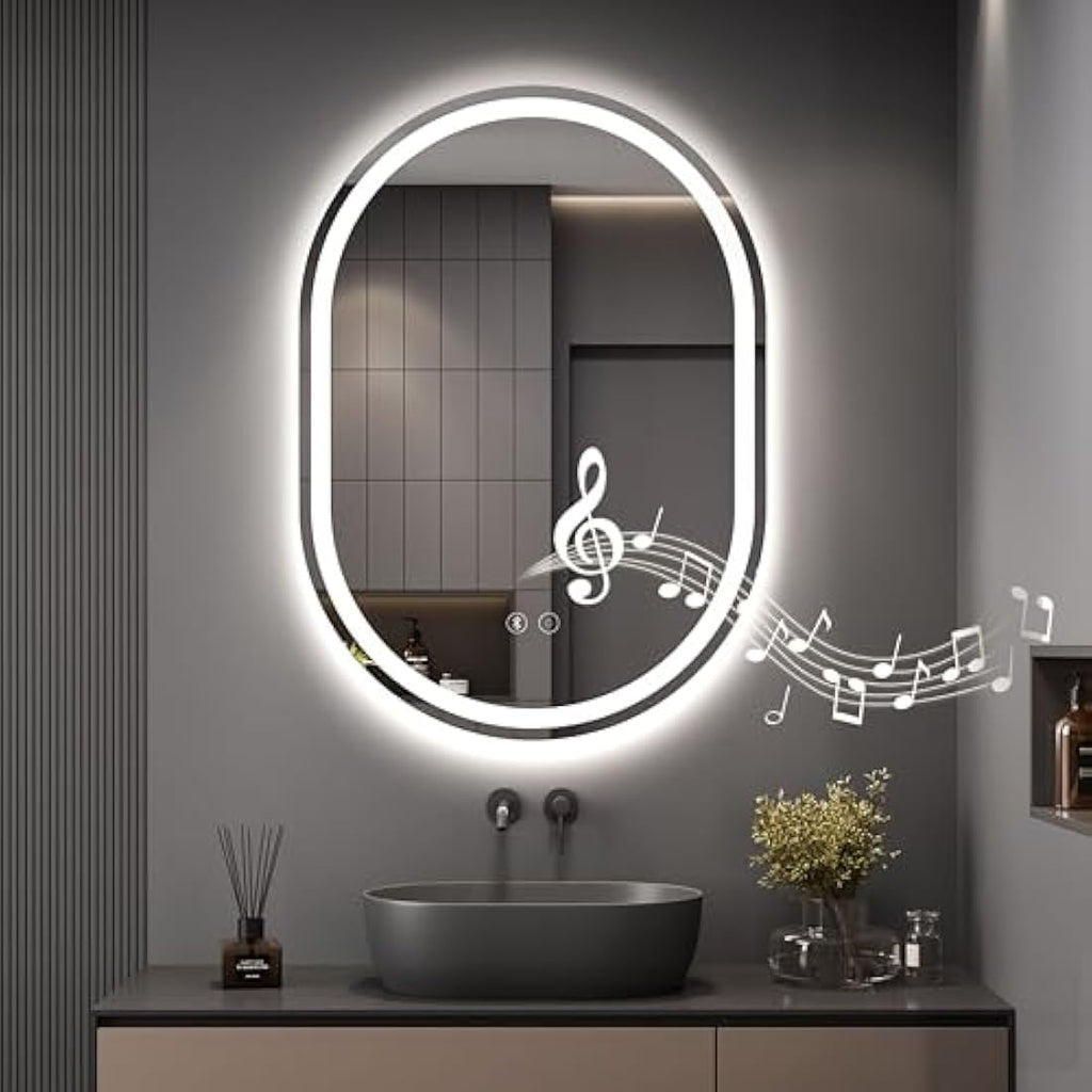 Dripex Bluetooth Oval LED Bathroom Mirror – Anti-Fog Backlit Vanity Light