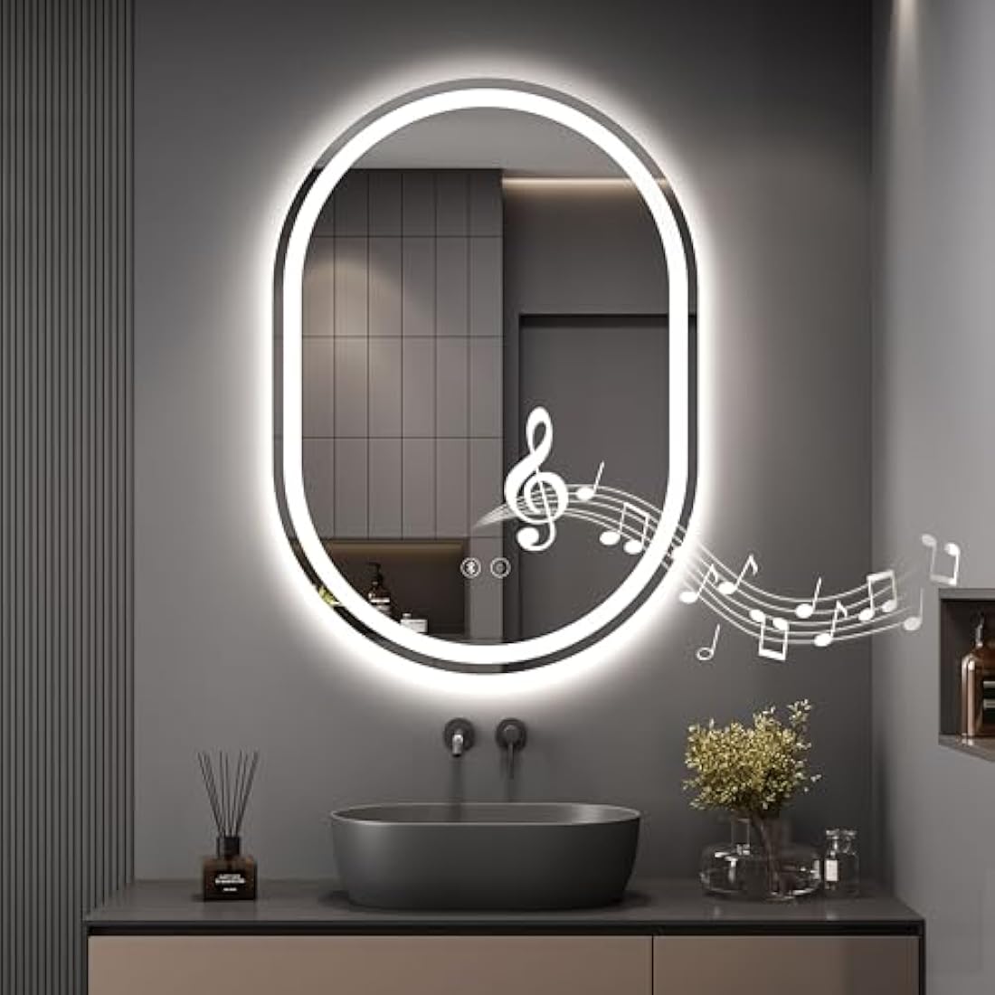 Dripex Bluetooth Oval LED Bathroom Mirror – Anti-Fog Backlit Vanity Light