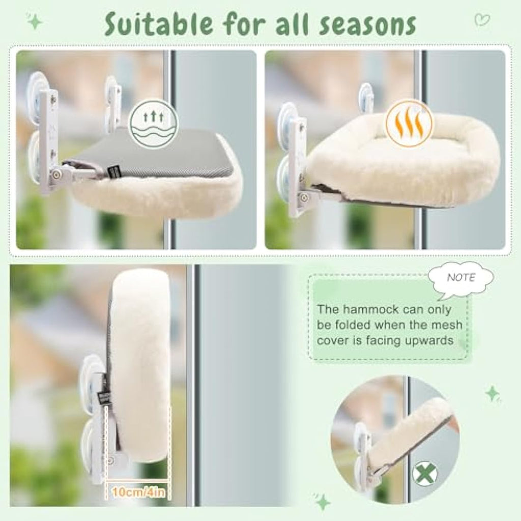 GUUSII HOME Cordless Cat Window Perch – Heavy Duty Hammock Bed, Beige