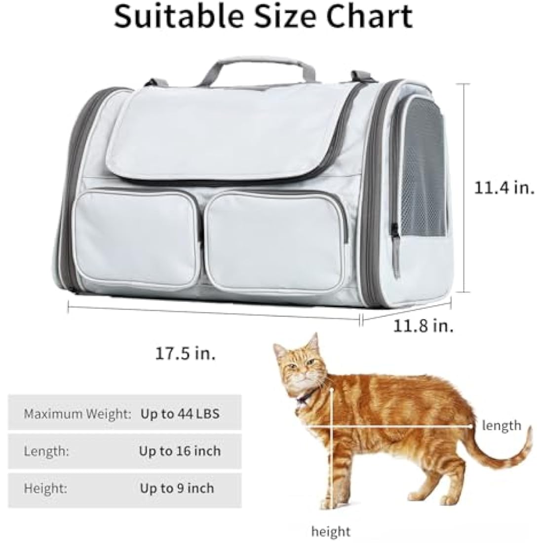 FUKUMARU Airline Approved Cat Carrier – Soft-Sided Pet Travel Bag, Grey