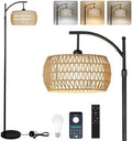 Rayofly Arc Floor Lamp | Dimmable Boho Standing Lamp with Rattan Shade