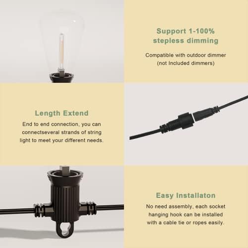 Zuske 45M Festoon Lights Outdoor – 73+3 LED Shatterproof Garden String Lights