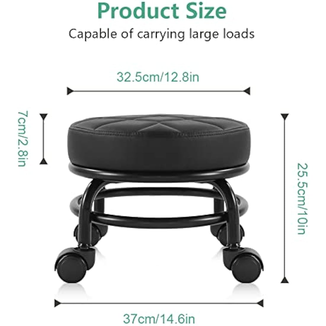 FURWOO Low Rolling Stool - PU Leather Round Swivel Seat with Wheels