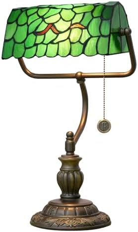Blivuself Tiffany Bankers Desk Lamp – Green Stained Glass Tree Leaf Light