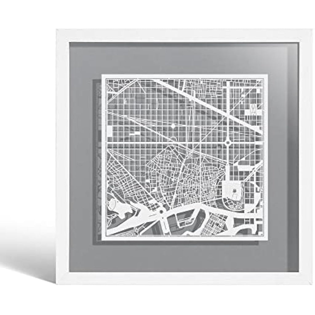 Barcelona Paper Map Art Frame by O3 Design Studio - 9x9 White Decor