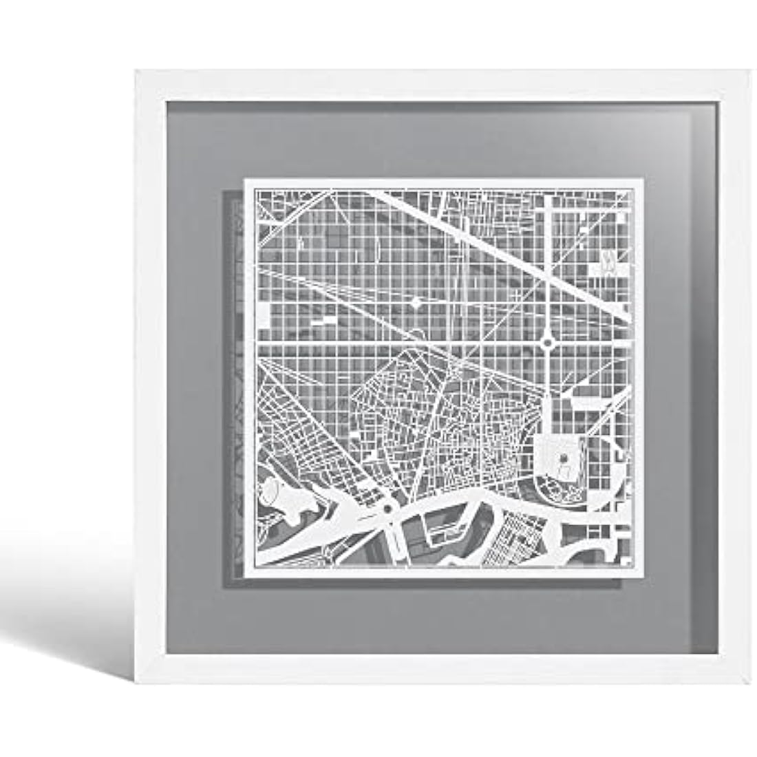 Barcelona Paper Map Art Frame by O3 Design Studio - 9x9 White Decor