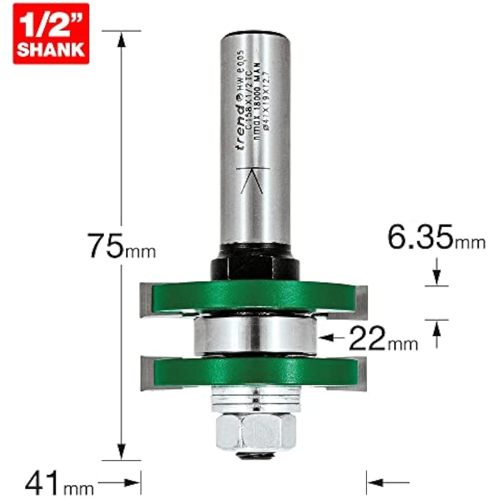 Trend CraftPro Tongue and Groove Router Bit | 1/2 Inch Shank Carbide