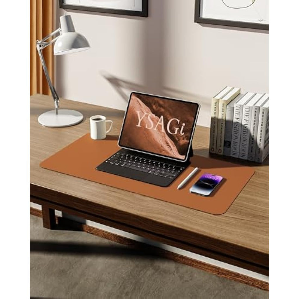 YSAGi PU Leather Desk Mat - Large Non-Slip Mouse Pad, Brown (60x35cm)