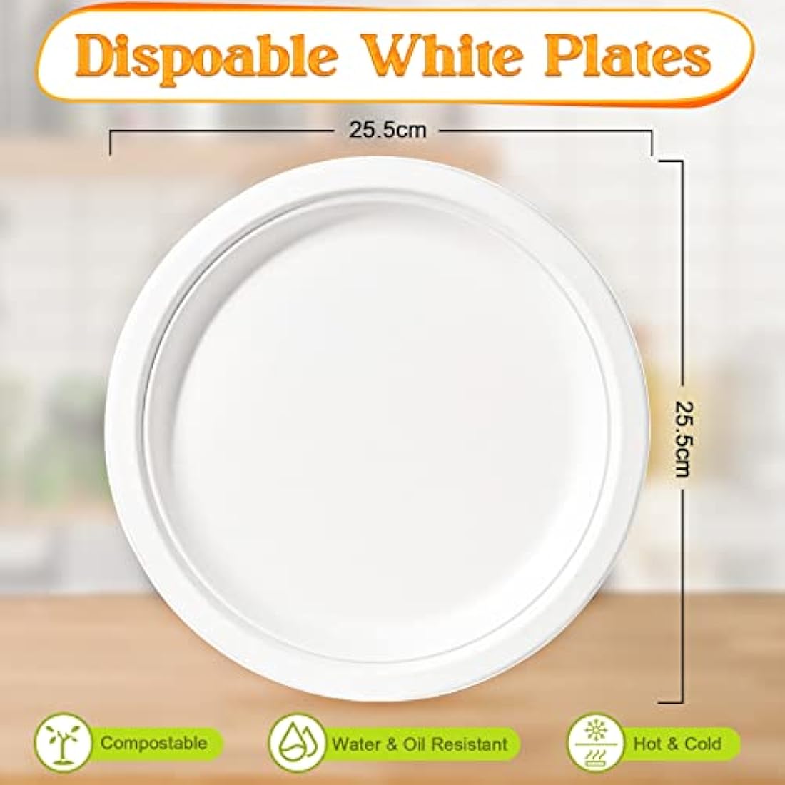150 Pack Sugarcane Paper Plates – 10 Inch Compostable Dishes