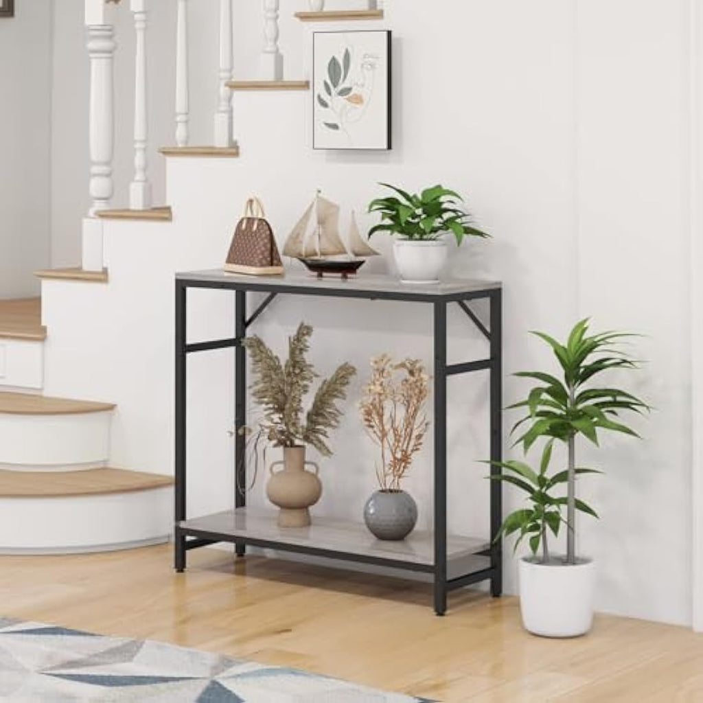 Livofloral Narrow Console Table | Industrial Wood & Metal Entryway Table
