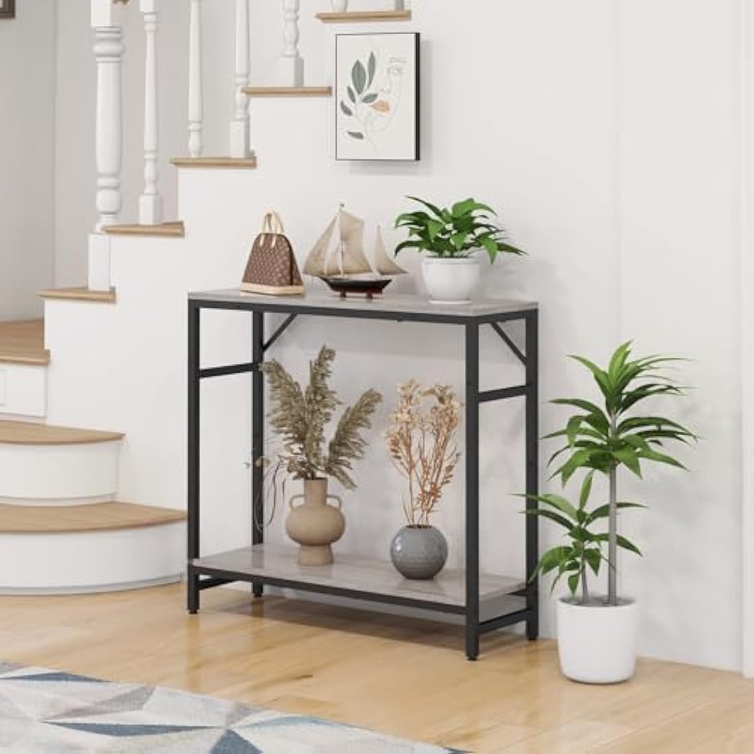 Livofloral Narrow Console Table | Industrial Wood & Metal Entryway Table