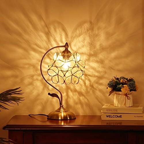 Bieye Tiffany Style Pink Stained Glass Flower Petal Table Lamp | Brass Base