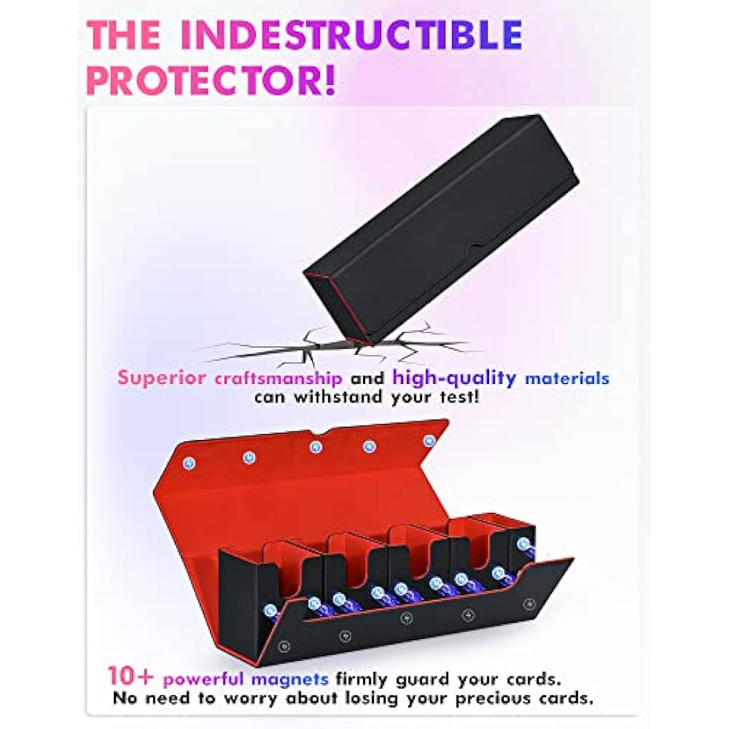 UAONO 5-in-1 Card Deck Storage Box with Dice Tray for MTG TCG - Black & Red